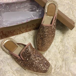 Rose Gold Glitter Espadrille Slip Ons